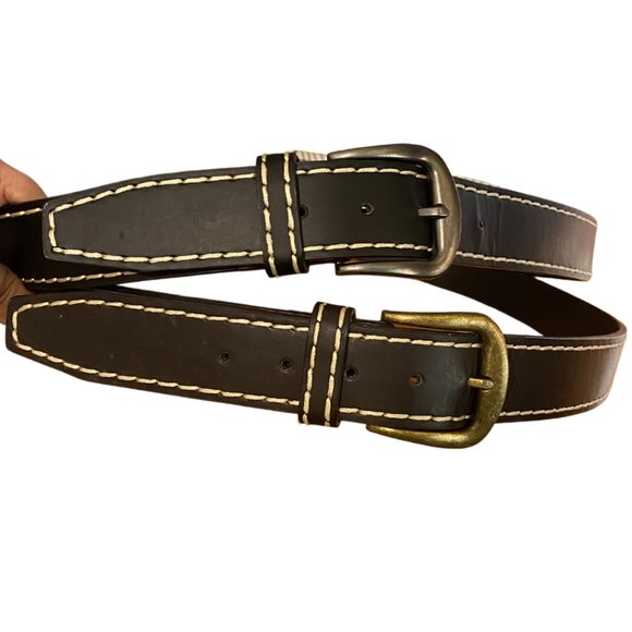 2 Leather belts sz 2XL sz 50 - 52 black and brown with white stitching - Picture 1 of 4